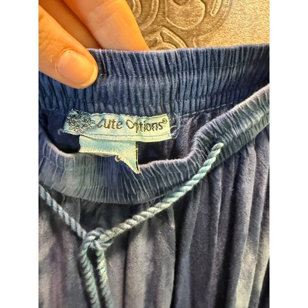 Cute Options Tie Dye Maxi Skirt Blue Tiered Boho Festival Tassel Drawstring - Picture 2 of 3